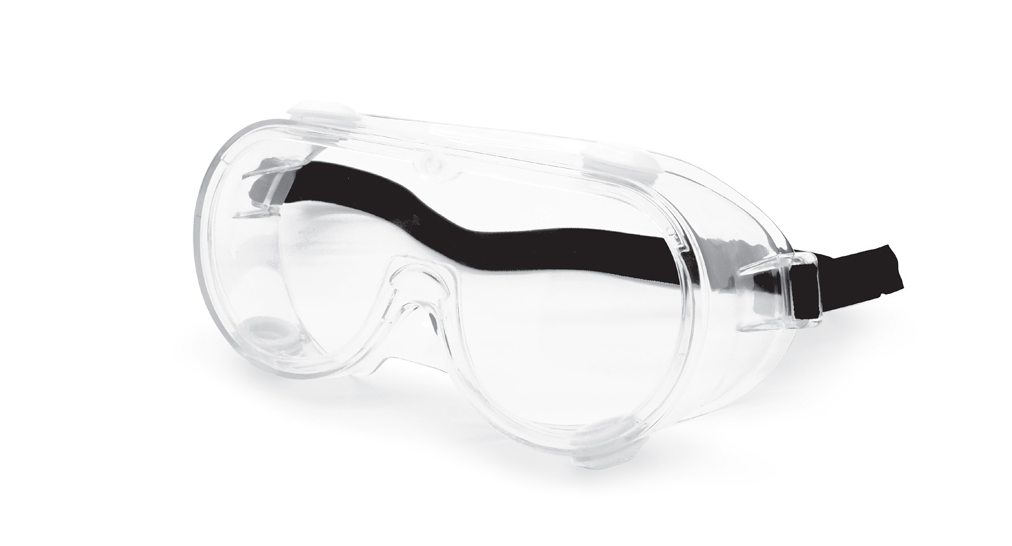 Clear reusable safety goggles with indirect vents and elastic strap