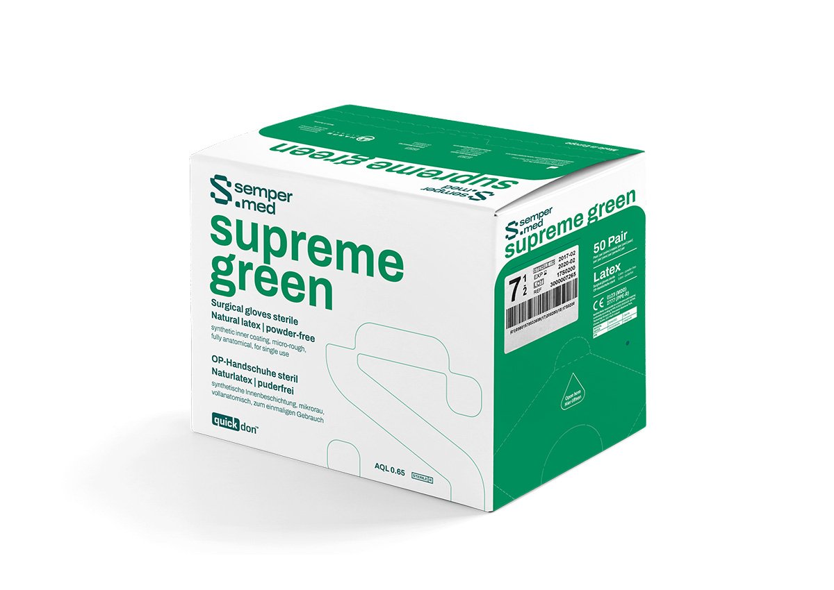 Sempermed® Supreme Green sterile surgical glove carton