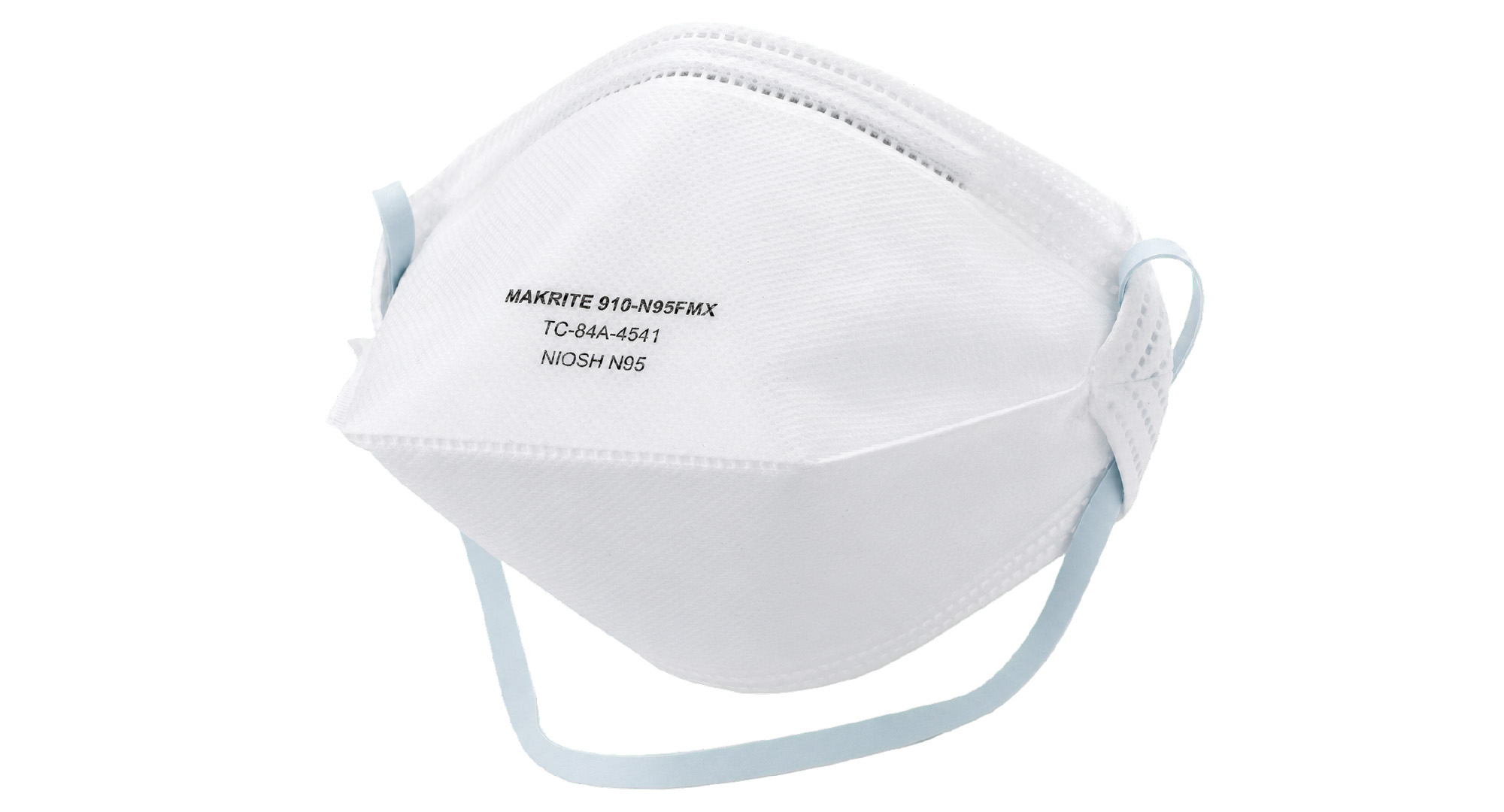 White surgical N95 duckbill respirator with head straps