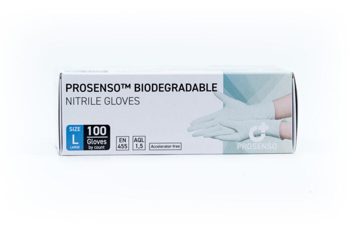 Image showing the side of a box of Prosenso Biodegradable size L with white background