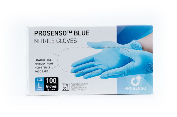 Image showing the front of a box of Prosenso Blue size L with white background