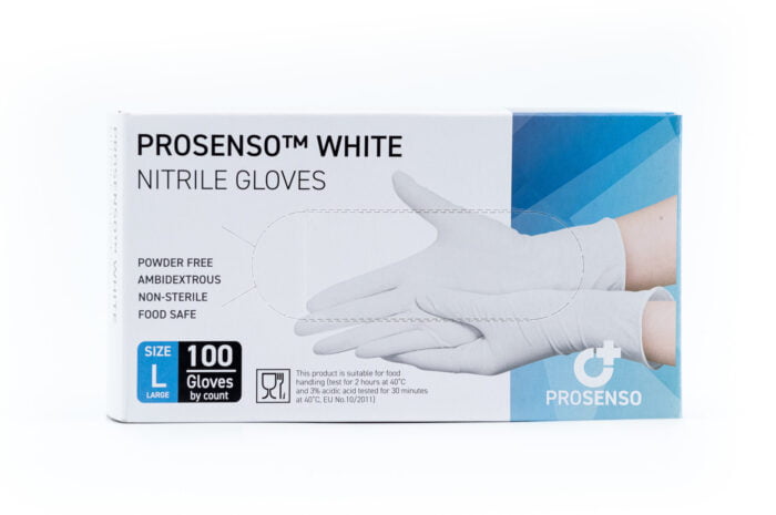 Image showing the front of a box of Prosenso White size L with white background