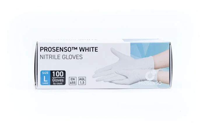 Image showing the side of a box of Prosenso White size L with white background