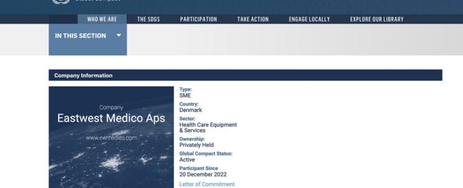 Screenshot of Eastwest Medico on UN Global Compact website