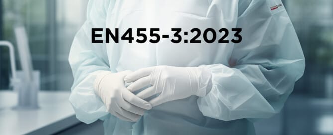 EN455-3:2023 written over image of nurse with white gloves