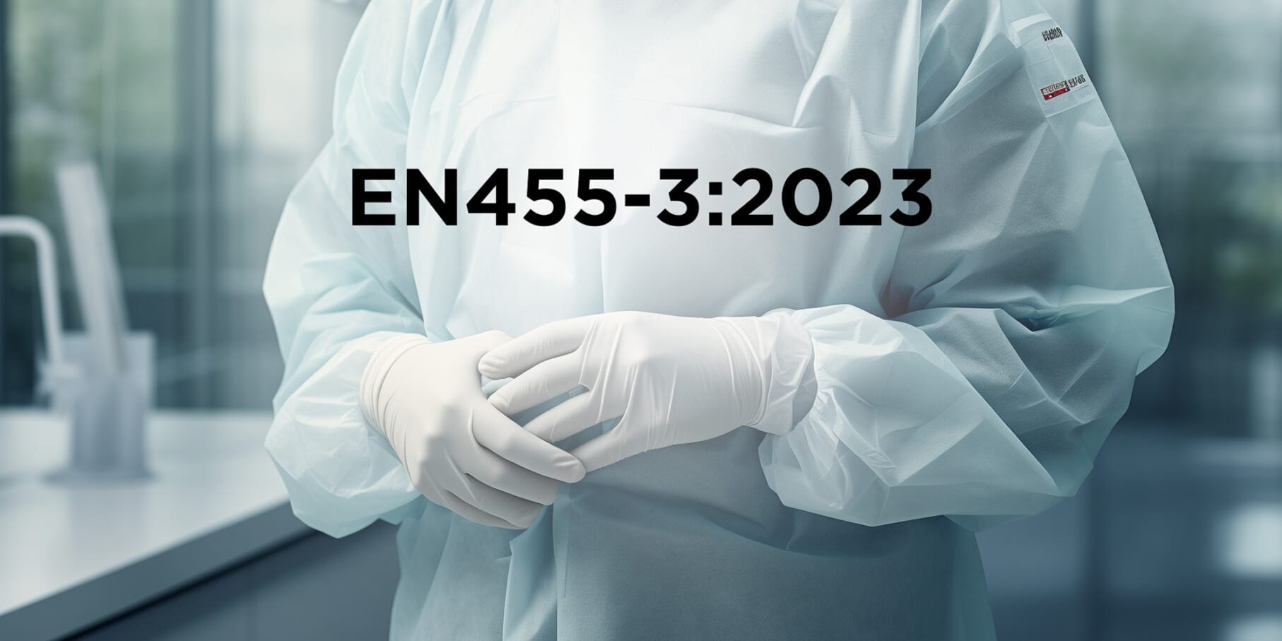 EN455-3:2023 written over image of nurse with white gloves