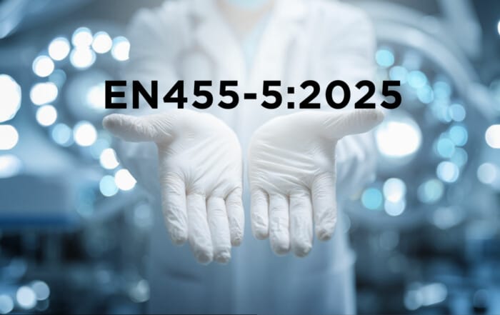 EN455-5:2025 in front of medical gloves.