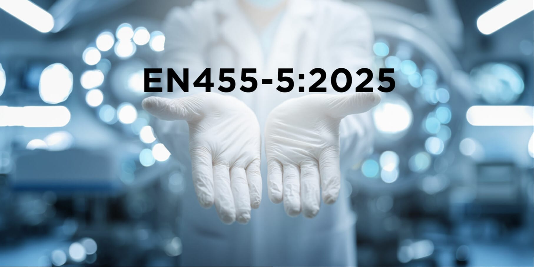 EN455-5:2025 in front of medical gloves.